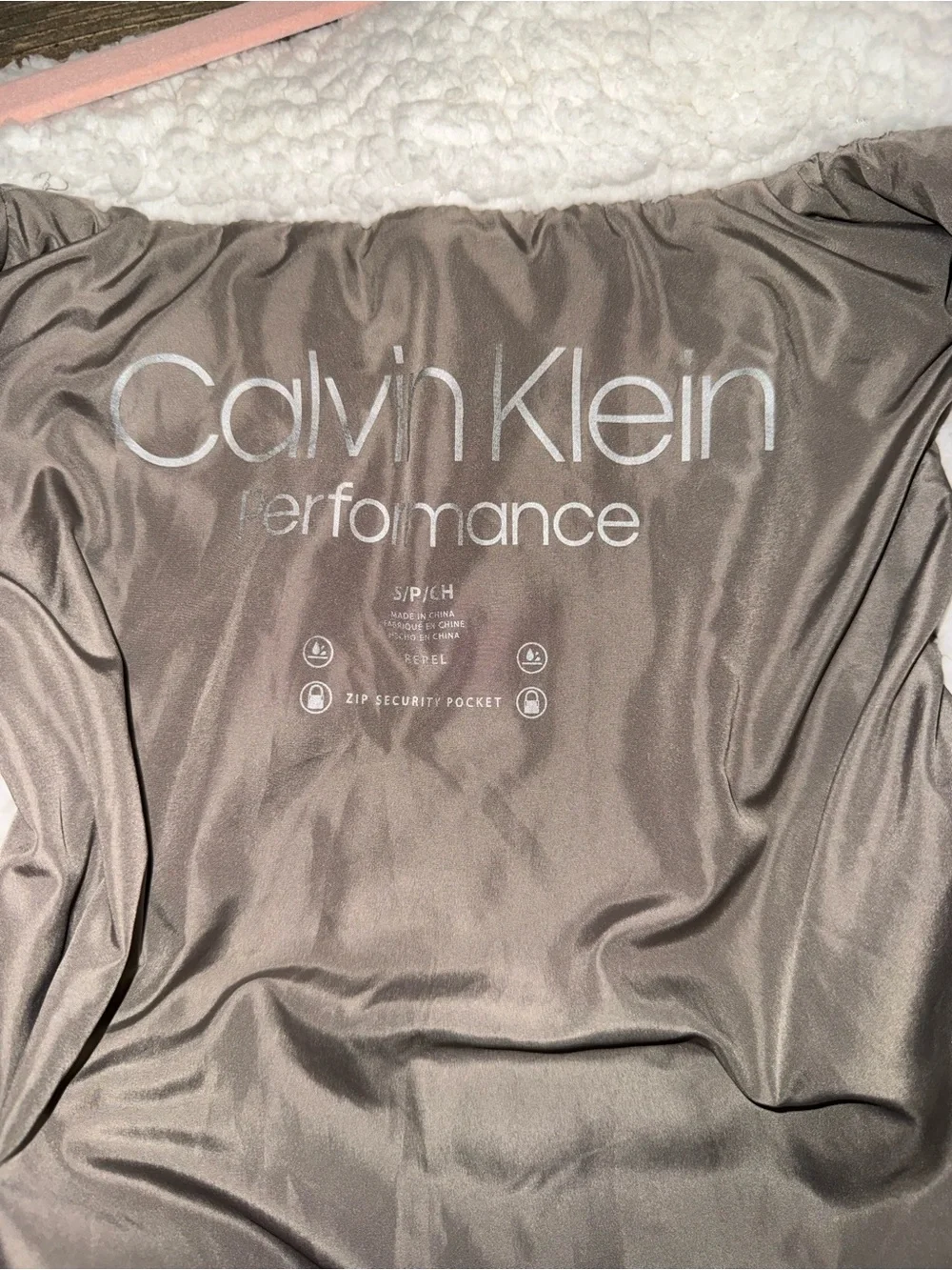 Calvin Klein Performance Quilted Puffer Vest in Taupe with Black Logo Patch - Picture 4 of 4
